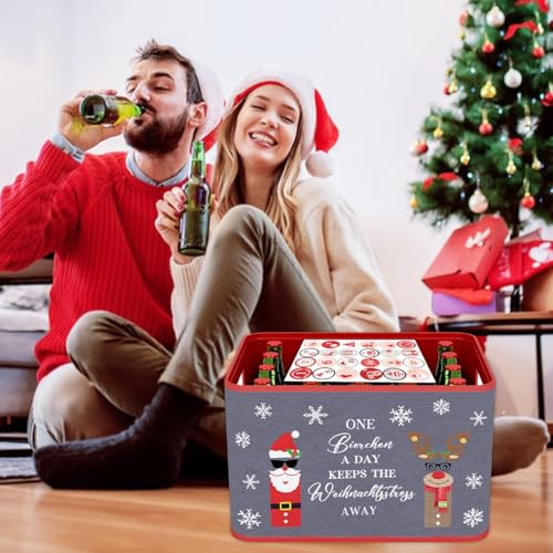 Bier Adventskalender 2025, Adventskalender Bier für Männer Bierkasten - Banderole aus Filz mit Klettverschluss und 24 Aufkleber Zahlen für Bierkalender