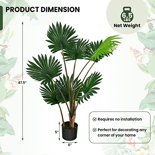 Goplus 4Ft Artificial Fan Palm Tree, Fake Tropical Palm Tree With 8 Large Leaves, Realistic Moss, Cement Pot, Indoor & Outdoor Green Potted Plant For Office, Home, Store, Garden #TOP6