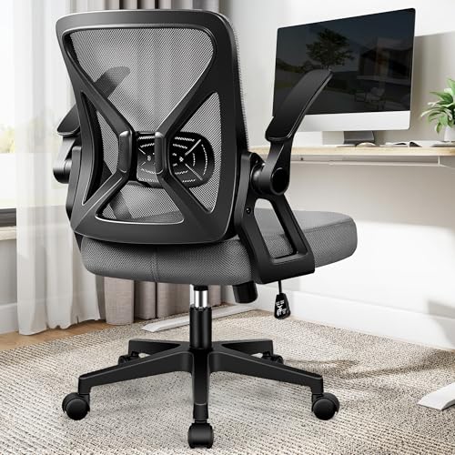 Image of FelixKing Office Chair - Ergonomic Desk Chair Breathable Mesh Task with Wheels and Lumbar Support Home Desk Office Chairs with Flip up Armrest Rolling Swivel for Home Computer Dark Gray