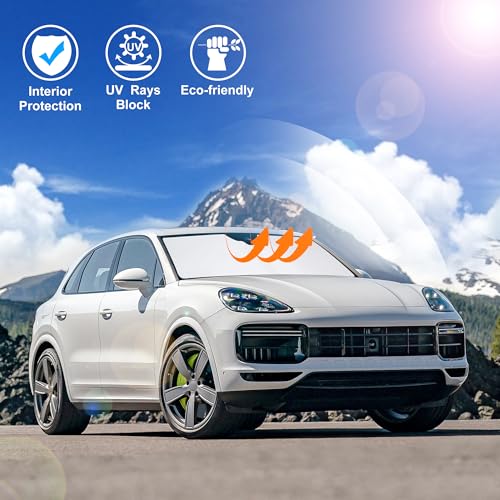 Image of Windshield Sun Shade Custom Fit for 2019-2024 2025 2026 Porsche Cayenne Accessories Foldable Sunshade Sun Blocker Protect Car from Sun Rays & Heat Damage Keep Car Cooler