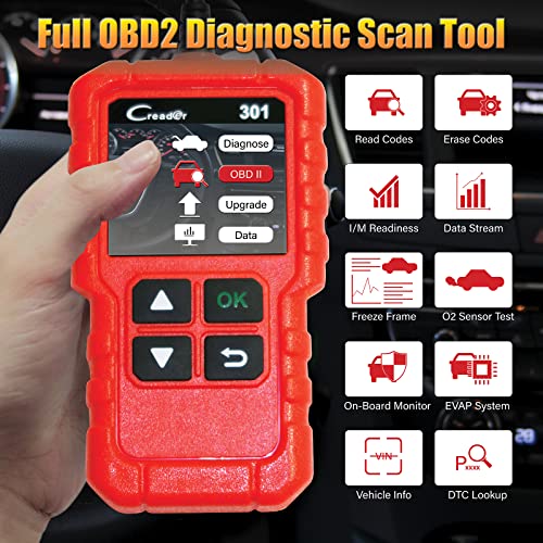 Launch Creader 301 Obd2 Scanner, Car Code Reader With Full Obd2 Functions, Check Engine Light Car Diagnostic Tool, O2 Sensor/Evap System/Smog Test/I/M Readiness Car Scanner, Lifetime Free Update #TOP1