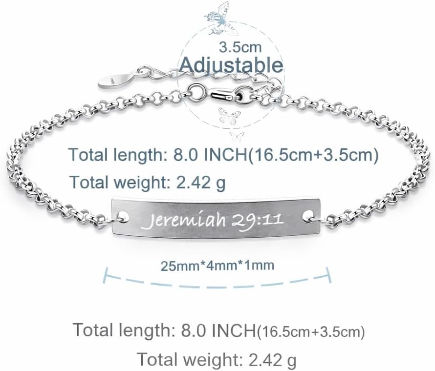 Jeremiah 29 11 Bracelet for Women, 925 Sterling Silver Christian Faith Jewelry, Meaningful Gift for Her