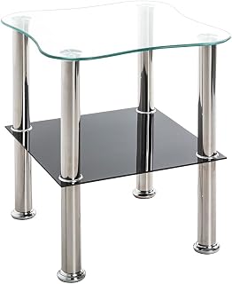 HAKU Couchtisch Edelstahl Glasplatte schwarz silberfarbener Beistelltisch Sicherheitsglas Sofatisch modern Maße: B 40 x H 47 x T 40 cm; Style: Modern