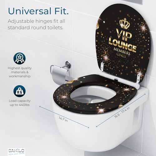 Image of Sanilo Wooden Toilet Seat with Quick Release & Soft Close [ROUND] - Decorative & Slow Close Molded Wood Seat - With One Click for Easy Installation & Cleaning - With Adjustable Fit (VIP-Lounge)