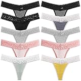Pack of 10 Women All Lace Thong, Cotton Thong Lace Trim, Assorted Different Lace Pattern & Colors