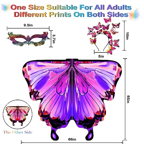 plainshe Butterfly Wings Double-Sided, Fairy Wings for Adults Halloween Costumes for Women 3PCS Butterfly Cape Set (Double-Sided 5) - Image 4