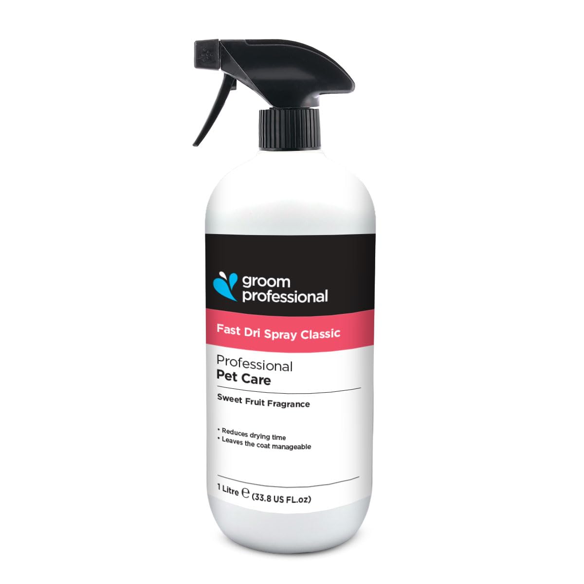 GROOM PROFESSIONAL Fast Dri Classic Spray (1 L) – Schnelltrocknendes Spray für Hunde & Katzen, Reduziert Trockenzeit um 50%, Mit Pflegestoffen, Ohne Rückstände, UK