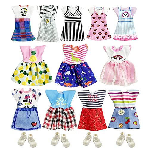 16 piezas de accesorios para muñecas de 6 pulgadas, vestidos para muñecas, ropa de Barbie, trajes de ropa, ropa informal de moda, 12 piezas de vestidos para muñecas, 4 pares de zapatos