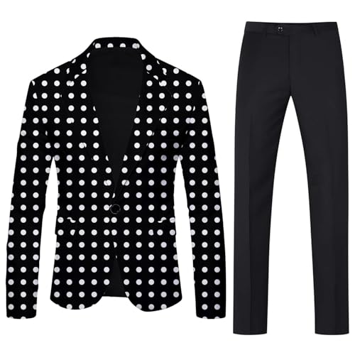 Men's 2 Pieces Suit One Button Polka Dots Jacket with Solid Pants for Wedding Business Dinner Prom