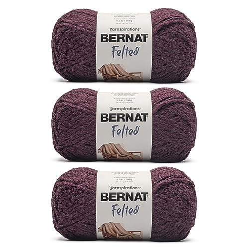 Bernat Felted, Acrylic Knitting & Crochet Yarn, Cabernet, 3-Pack