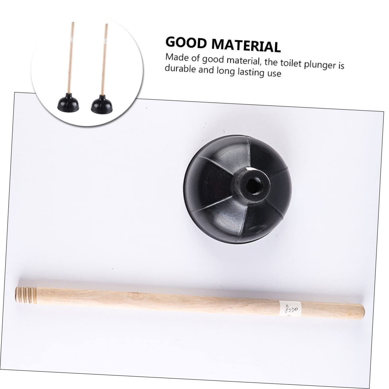 SHINEOFI 2 Desatascadores de Goma Mango de Madera, Herramienta de Limpieza para Baño y Fregadero, Negro, Ligero y Fácil de Limpiar
