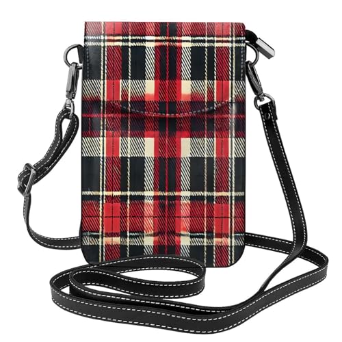 Cell Phone Crossbody Purse Red Black White Plaid Womens Shoulder Wallet With Phone Pocket