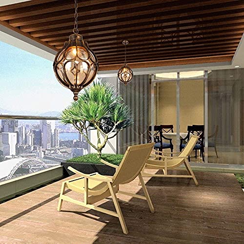 Slawa Outdoor Pendant Lights For Porch, Vintage Exterior Hanging Lantern With Spherical Glass Lampshade, Bronze Aluminum Fixture For Gazebo, Entry, Yard #TOP4