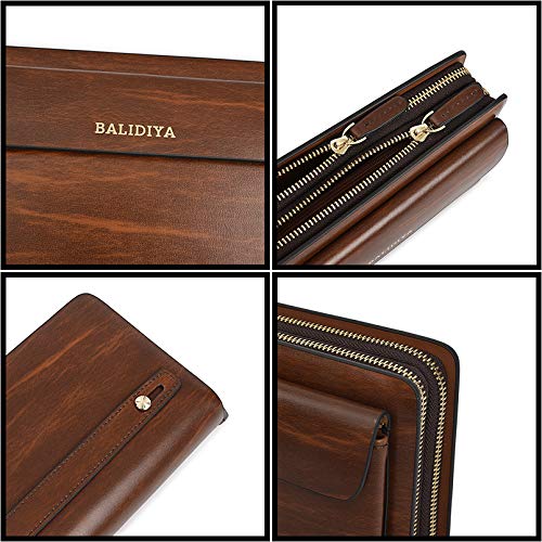 Leather Men Clutch Bag Long Wallet Purse Card Holder Case Business Large Clutch with Double Zip Handbag4
