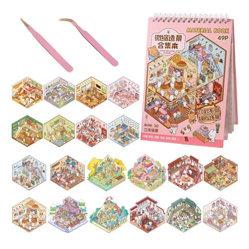 deegbbyi 20 Sets 3D Autocollants de Scène, DIY Amusants House Sticker avec 2Pcs Pince, Stickers 3D, Stickers Scene Miniature, Convient aux Adultes et Enfants...