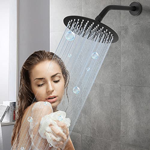 Harjue Shower Arm With Flange And Teflon Tape, Wall Mounted Shower Pipe Arm 304 Stainless Steel Extension Arm For Fixed Shower Head & Handheld Showerhead (8 Inch, Matte Black) #TOP5