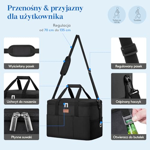Lifewit Izolowana torba chłodząca na lunch 30 l, pojemna, szczelna, termiczna torba z wieloma przegródkami, miękka torba