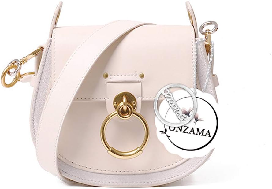 Onzama Women Designer Shoulder Saddle Purses Bracelet Crossbody Bags Cow Leather Ring Satchel (Cream)