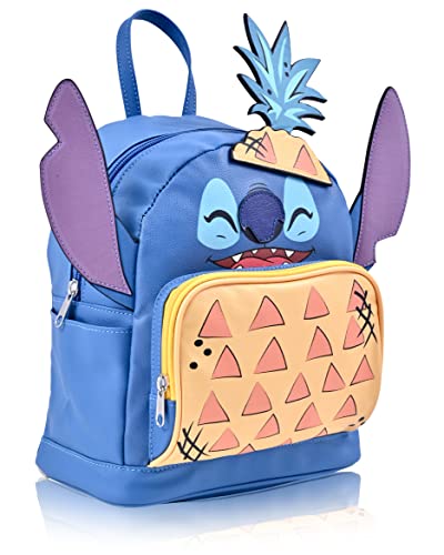 Disney Stitch Backpack - Blue Mini Backpack Purse 10 Inch Bag for Women, Adult Backpack Shoulder Bag Double Strap Faux Leather (Blue Pineapples)2