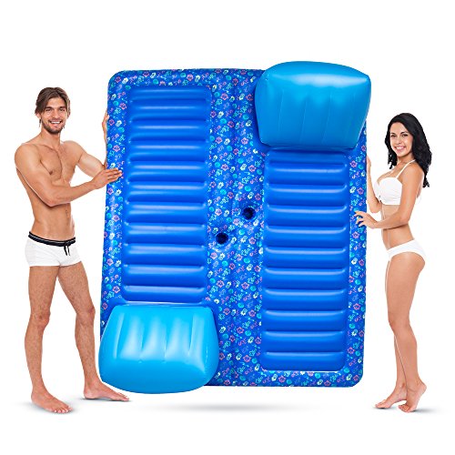 Face to Face 2-Person Inflatable Raft for Swimming Pools, Lakes, Beach & More - Comfortable Lounger Water Pool Raft with Cup Holders – Lounging Pool Floats for Adults & Kids Indoor/Outdoor Friendly