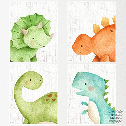 Dinosaur Bedroom Decor Woodland Nursery Decor, Baby Room Decor, Prints Wall Art, Nursery Wall Decor for Boys and Girls (Set of 4, 8X10in, Unframed)