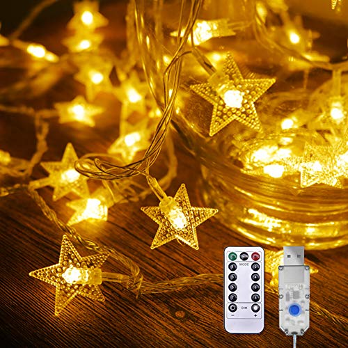 Preisvergleich Produktbild Led Lichterkette,10M 100 LED Lichterkette Sterne,8 Modi USB Sterne Lichterkette Warmweiß mit Fernbedienung Lichterketten für Innen und Außen Dekoration,Zimmer,Party,Weihnachten,H...