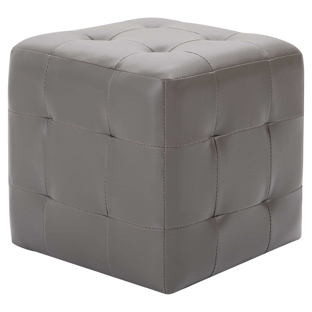 Puf - Taburete acolchado de piel sintética (2 unidades, 30 x 30 x 30 cm), color gris