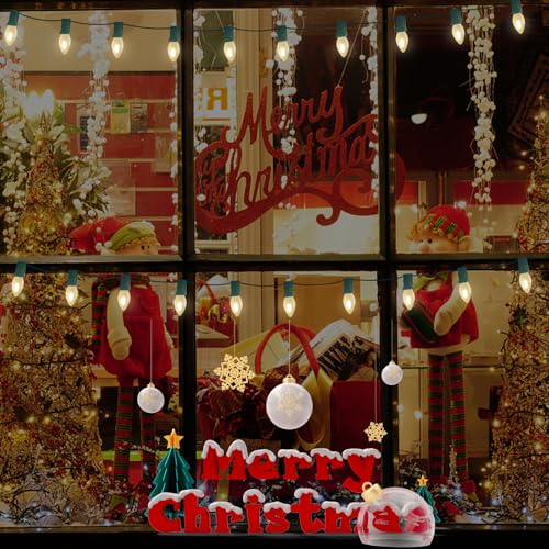 Image of C7 LED Frosted White String Lights Outdoor 25Ft Christmas Decorations String Lights with 27 LED Frosted White Bulbs Hanging Vintage Christmas Lights for Outdoor Patio Garden Backyard Roofline, Green