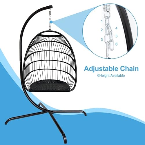 Walnut Outdoor Indoor Rattan Swing Egg Chair, Folding Hanging Chair With C-Bracket, With Cushion And Pillow #TOP7