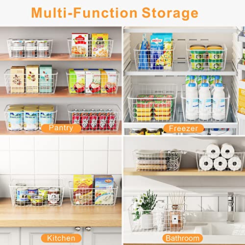 Wire Storage Baskets, Ispecle 4 Pack Large Metal Wire Baskets Pantry Organization And Storage With Handles, Freezer Organizer Bins For Pantry Kitchen Shelf Laundry Cabinets Garage, White #TOP1