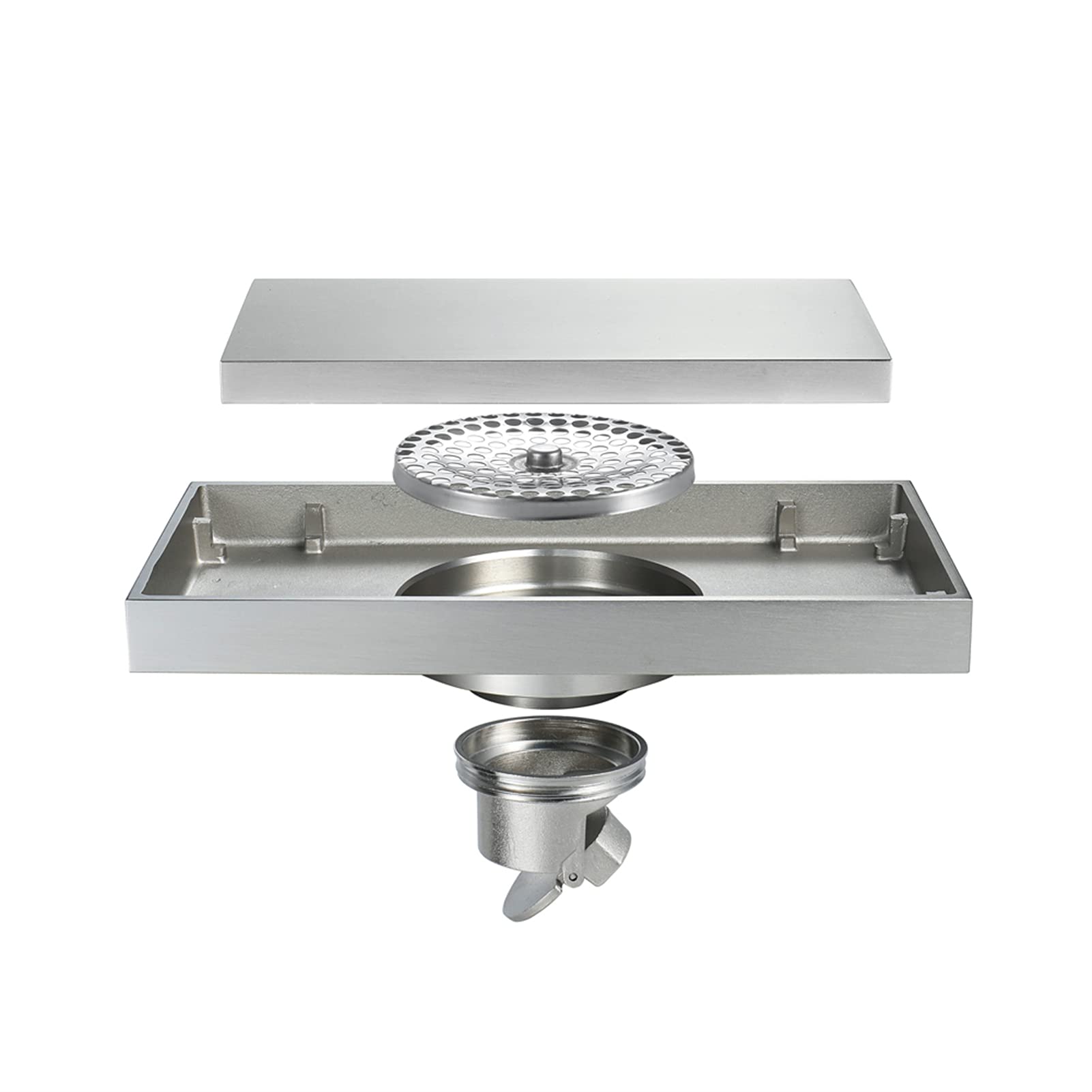 Scarico doccia nichel spazzolato, scarico a pavimento doccia con griglia removibile, scarico a pavimento basso per cucina bagno, fermacapelli,Rectangular