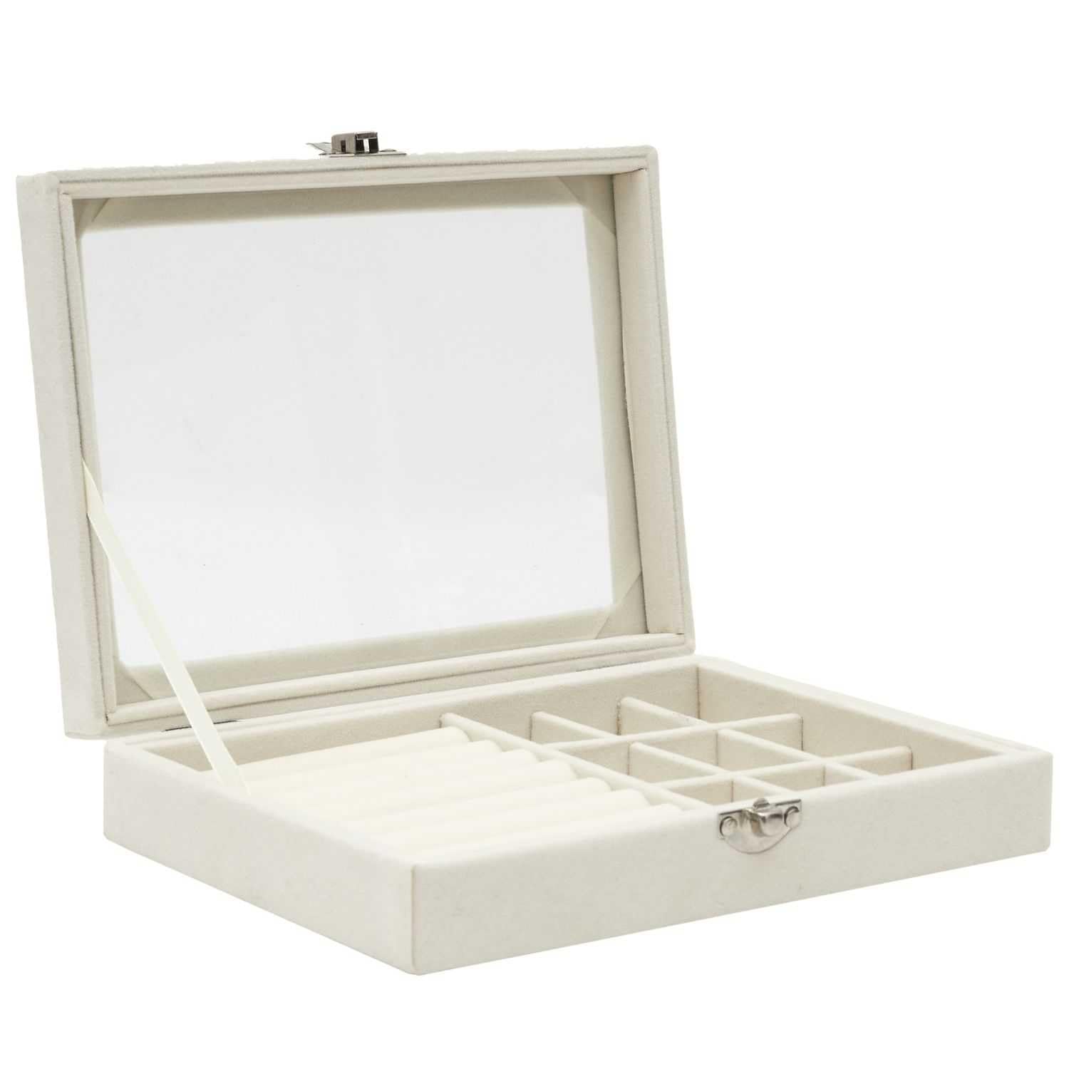 HOME DECO FACTORY - HD0151 Boîte à Bijoux en Feutrine Moderne, Rangement avec Compartiments Multiples, Nettoyage Facile, pour Passionnés de Bijoux, Blanc 30x20 cm