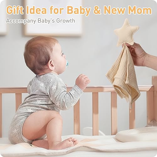 Image of Premium Soft Muslin Cotton Newborn Baby Loveys Security Blanket Muslin Soft & Breathable,Star Lovies for Baby New Born Boy Girl Unisex Baby Unique Neutral Presents for Babies Newborn Toddler