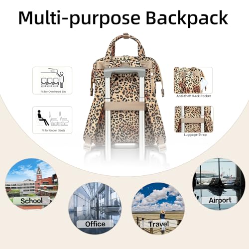 Image of Corduroy Laptop Backpack for Women 15.6 Inch Stylish College School Bookbag, Business Work & Travel Computer Backpacks (Leopard Brown)