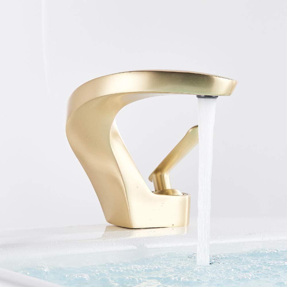 ASerZenith Basin Faucets Brushed Gold Modern Bathroom Mixer Faucet Brass Deck Mount Simple Design Sink Crane Cold Hot Water Mixer Tap
