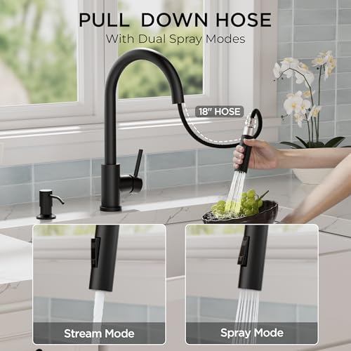 Image of FORIOUS Black Touch Kitchen Faucet with Pull Down Sprayer, Single Hole Kitchen Sink Faucet with Deck Plate, Touch Activated, Single Handle High Arc Stainless Steel, Fit for RV Bar Farmhouse Laundry