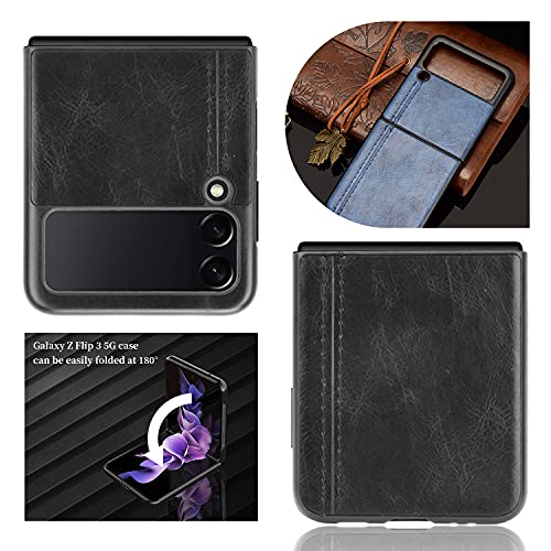 Samsung Galaxy Z Flip 3 5G Case,Vintage Shockproof Phone Case Pu Bumper Hard Pc Hybrid Protective Case, Thin Slim Durable Protective Phone Case Cover For Samsung Galaxy Z Flip 3 5G 2021 (Black) #TOP5