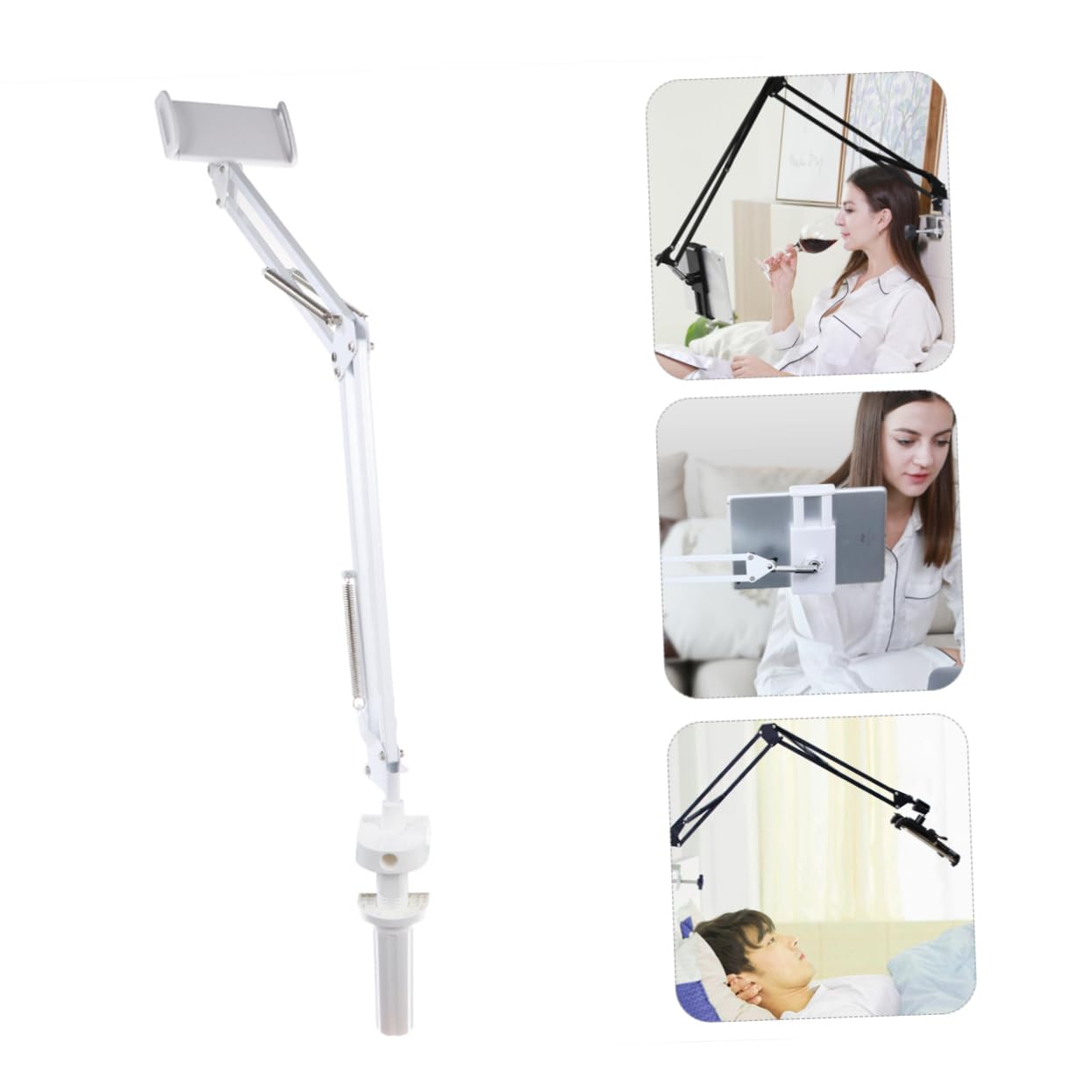 Soporte para Teléfono Brazo Articulado y Rotación 360° | Hierro y Plástico, Clip, Instalación Sencilla, para Móvil y Tableta, Color Blanco
