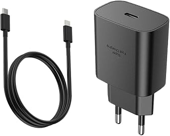 25W Europe USB Type C Super Fast Wall Charger European Travel Adapter Block for Samsung Galaxy S26 S25 S24 S23 S22 S21 Ultra Plus A25 A15 A53 A52 iPhone Pixel Euro EU International PD/PPS 6.6ft Cable
