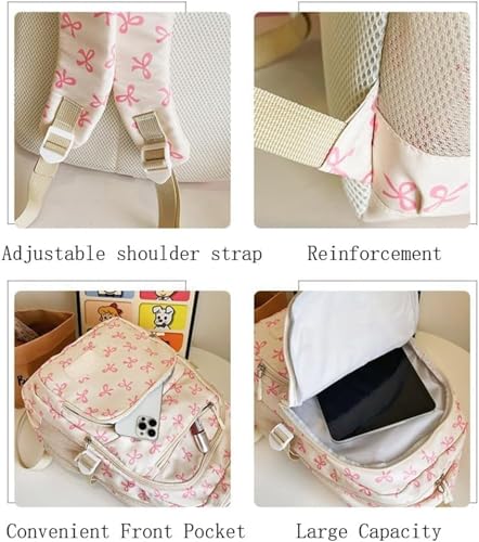 Bow Backpack 3pcs Set for Girls,Cute Kawaii Backpacks Set Large Capacity,Aesthetic Daypack Bow Rucksack (Black)3