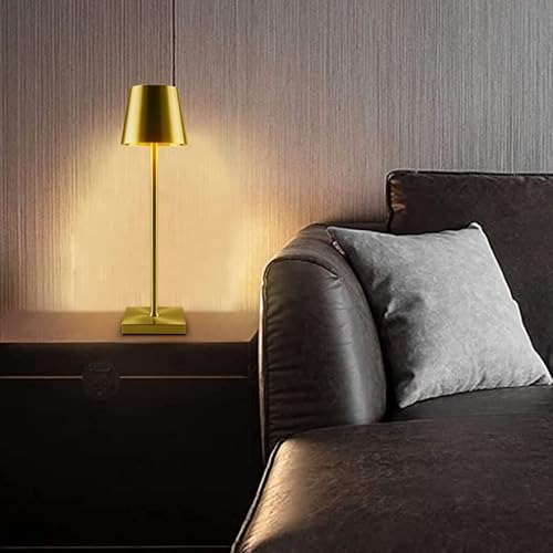 Leroxo Portable Metal Desk Lamp, Cordless Led Table Lamp,3 Color Touch Control Rechargeable Lamp,3-Levels Brightness Room Decor Desk Lamp,Bedside Lamp,Night Light, Dining Room Lamp (Gold) #TOP6