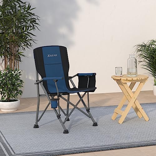 XGEAR-Portable-Camping-Chairs-for-Adults-with-Padded-Hard-Armrest-Sturdy-Folding-Camping-Chair-with-Cup-Holder-Storage-Pockets-Carry-Bag-Included-Support-to-300-lbsBlue