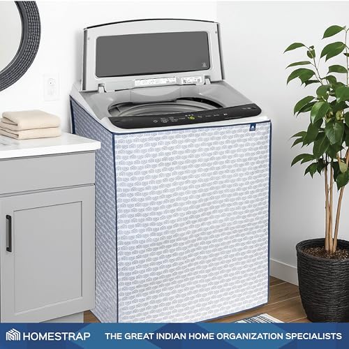 Image of Homestrap Top Load Washing Machine Cover | Waterproof & Dustproof Fabric Protector | Fits 6-7.5 kg Fully Automatic Machines | Compatible with LG, Samsung, Whirlpool, IFB & More | WHITE