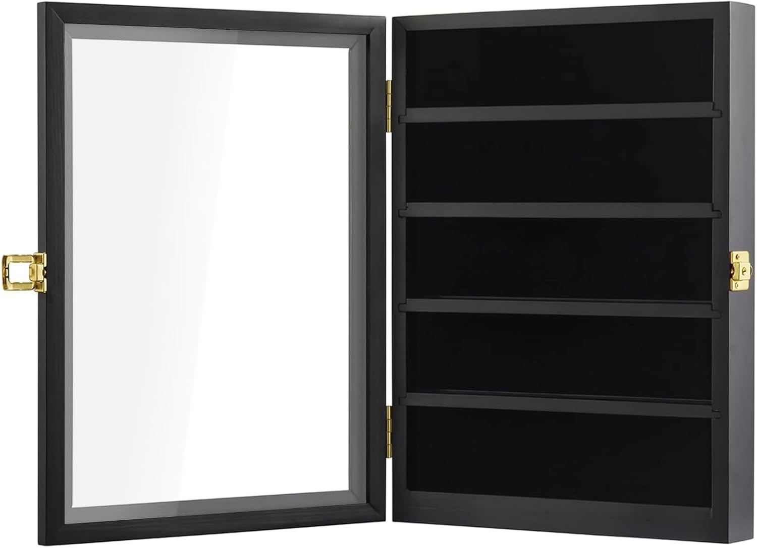 Medals Display Case Wall Frame for Collector, Military Challenge Coins Holder, Military Pins, Lockable Shadow Box with Removable Shelves Black