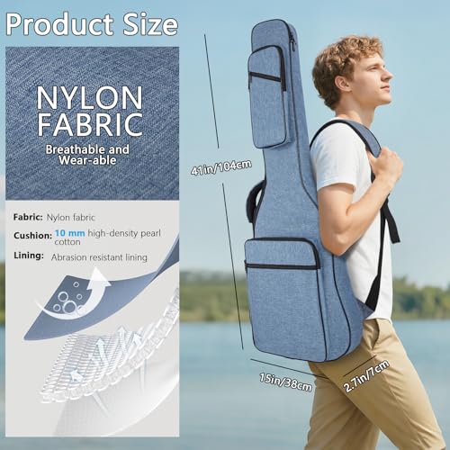 Image of Electric Guitar Bag Gig Bag 0.4in Thick Padding Backpack Soft Guitar Case Adjustable Shoulder Strap with Back Hanger Loop (Multiple Pockets Blue)