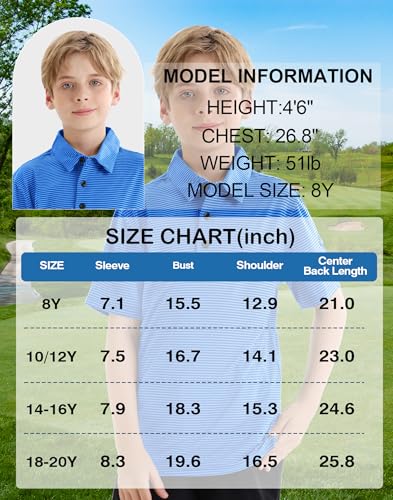 Image of Polo Shirts for Boys Golf Polo Shirt Short Sleeve Boys Performance Polo Dry Fit Stretch Collared UPF50+ Kids Golf Shirts