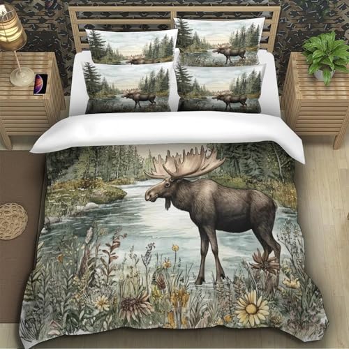 Housse de couette forêt 3d fermeture éclair parure de lit léger