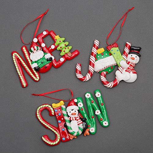 Christmas Tree Hanging Words Snow Joy Noel Decorated with Candy Cane Santa Snowman Penguin Xmas Tree Wall Home Décor Ornaments 3pcs Set - Image 2