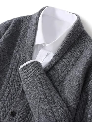 Men's Thick Suit Collar Single Breasted Solid Wool Sweater Cardigan3