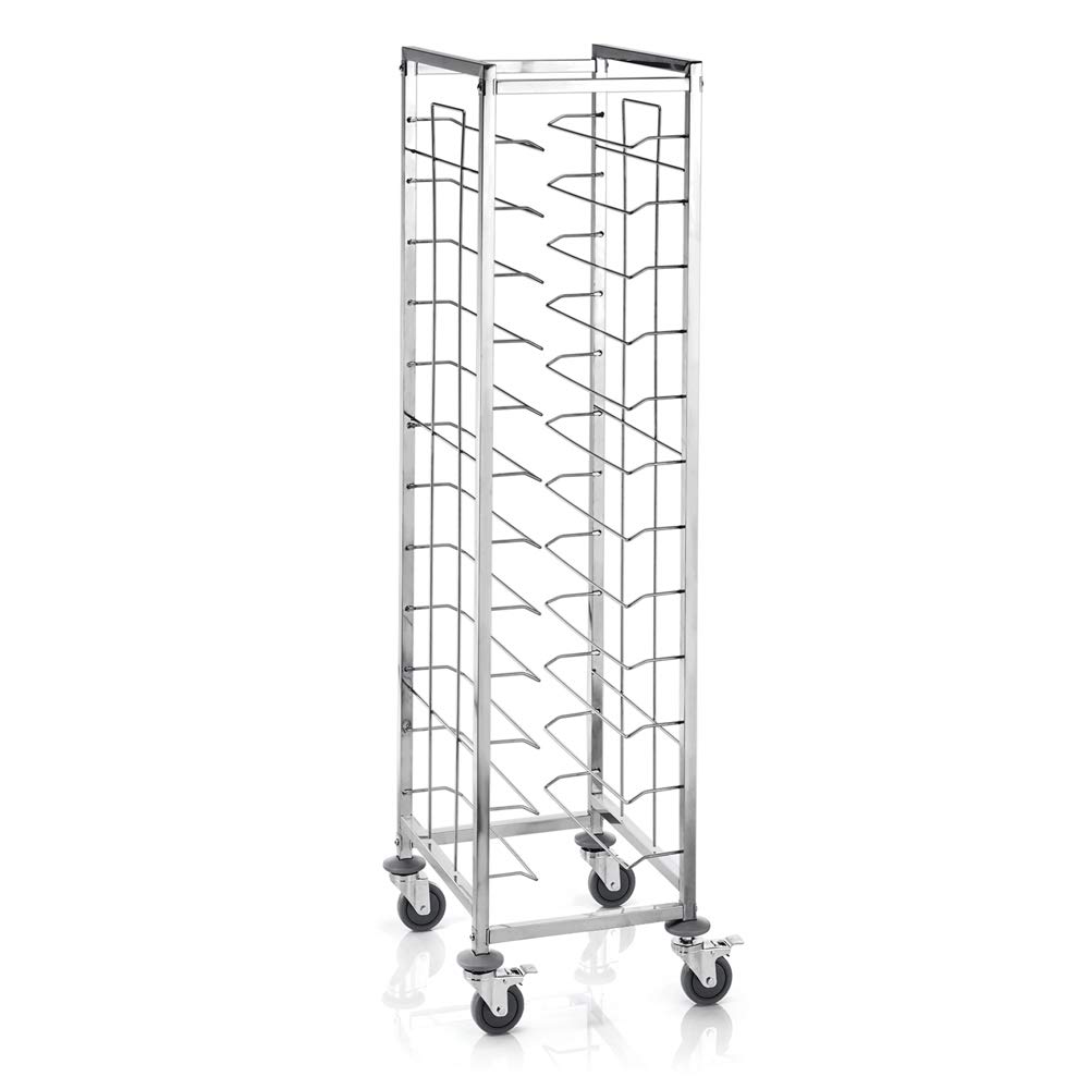 WAS 1945 455 Chromnickelstahl Tablettwagen für 12 Tabletts 45.5cm x 35.5cm, 4 Schwenkbare Rollen, 53cm Länge, 42cm Breite, 180cm Höhe